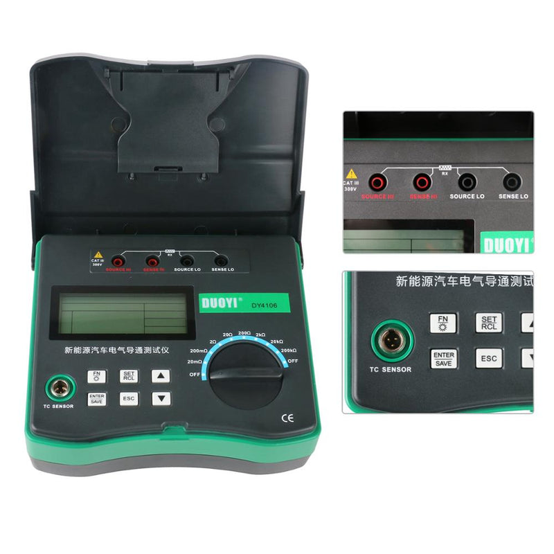 DUOYI DY4106 Digital Automotive Circuit Resistance Tester Electrical Car Test Micro ohm Meter 10u-200kΩ With Temperature Sensor