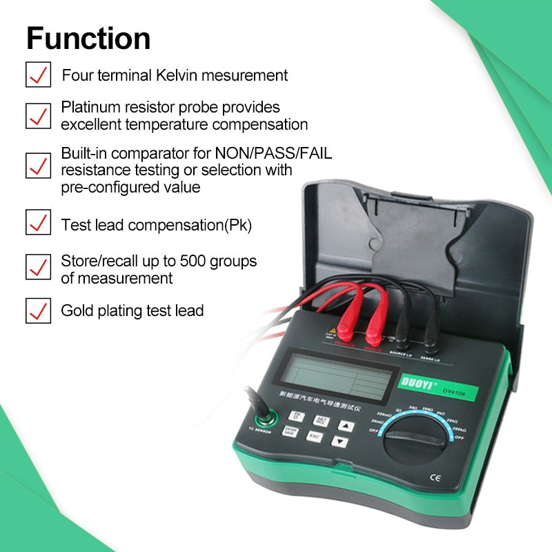 DUOYI DY4106 Digital Automotive Circuit Resistance Tester Electrical Car Test Micro ohm Meter 10u-200kΩ With Temperature Sensor
