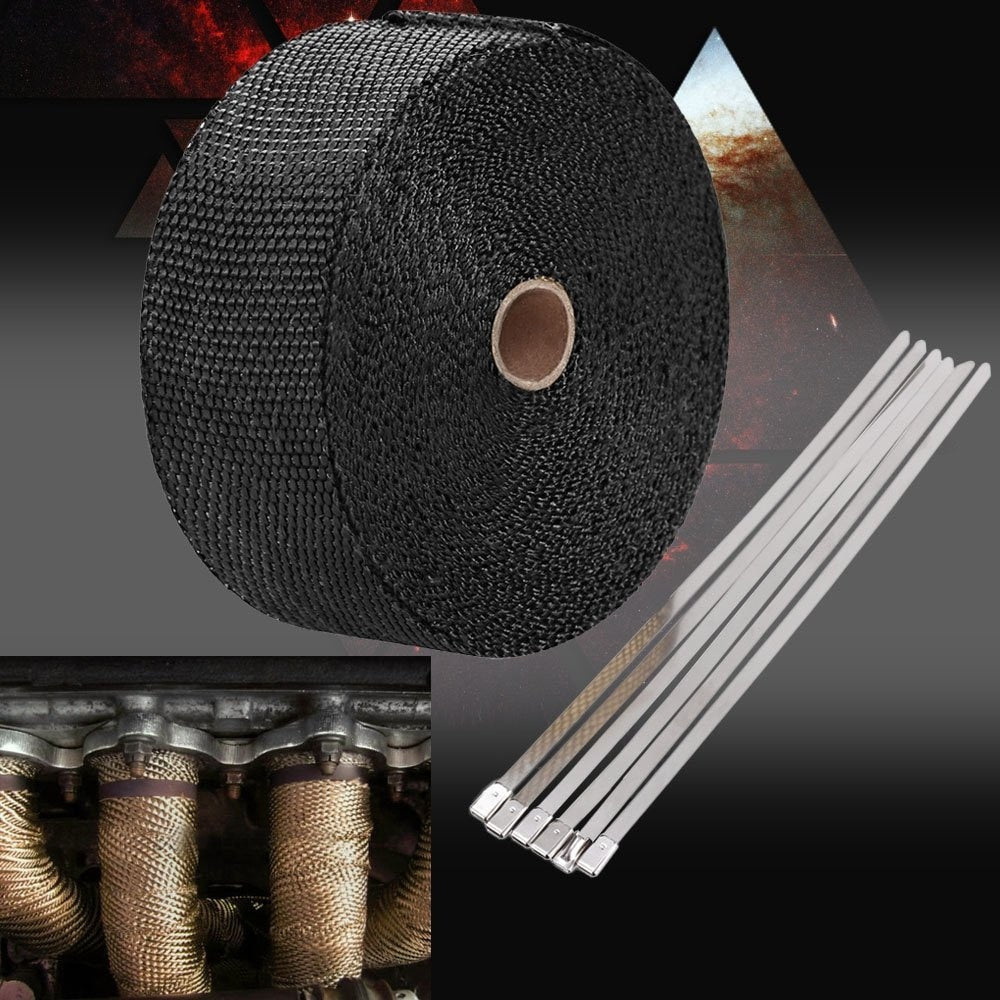 Fiberglass Exhaust Wrap Header Turbo Pipe High Heat Insulating Tape Black Car 10mx5cmx2mm - Cartoolshop