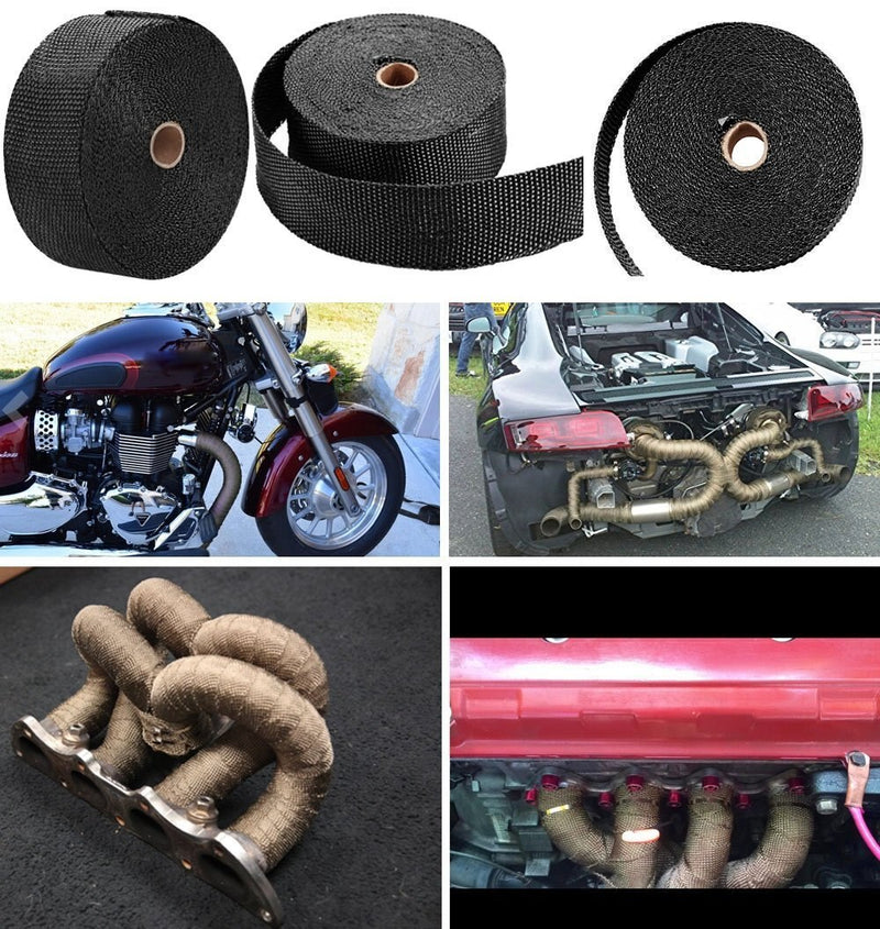 Fiberglass Exhaust Wrap Header Turbo Pipe High Heat Insulating Tape Black Car 10mx5cmx2mm - Cartoolshop