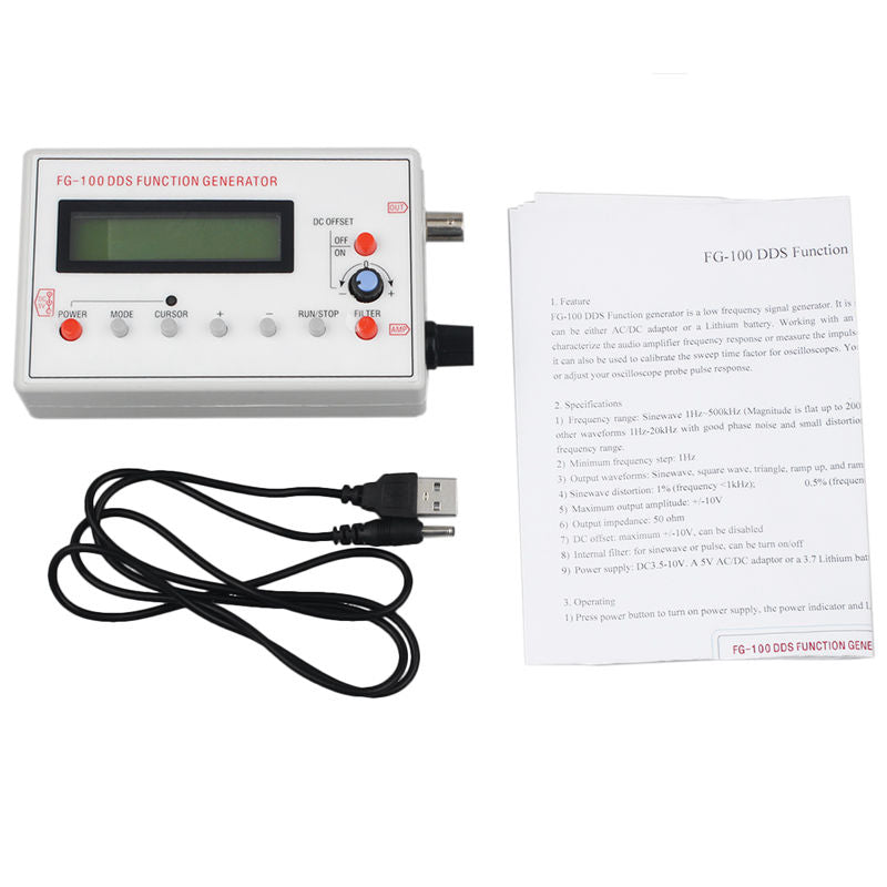 FG-100 DDS Signal Generator Frequency Counter 1Hz-500KHz Sine Wave / Triangles and Sawtooth Wave Adjustable Frequency Amplitude