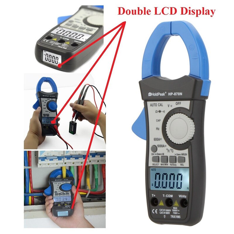 HP-870N Auto Range DC AC Digital Clamp Meter Multimeter Temperature Meter True RMS Frequency - Cartoolshop