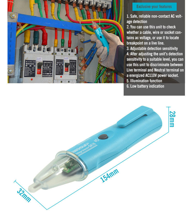 All Sun GK16 Non Contact Voltage Detector / Electric Pen 50Hz-400Hz AC 5V-1000V with Adjustable Sensitivity and Flashlight