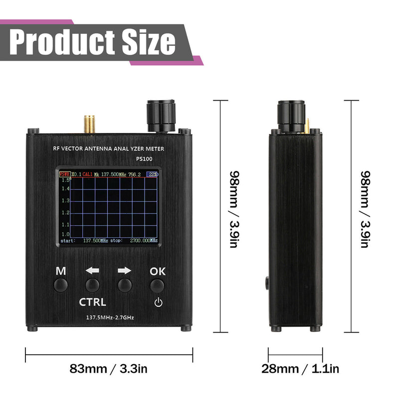 New Verison PS100 140MHz-2.7GHz UV RF Vector Impedance ANT SWR with Inner Battery Antenna Analyzer Tester