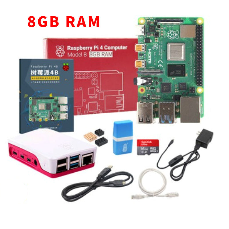 Original Raspberry Pi 4 Model B 8GB RAM + Case + Fan + Heat Sinks + Power Adapter + 16GB TF Card