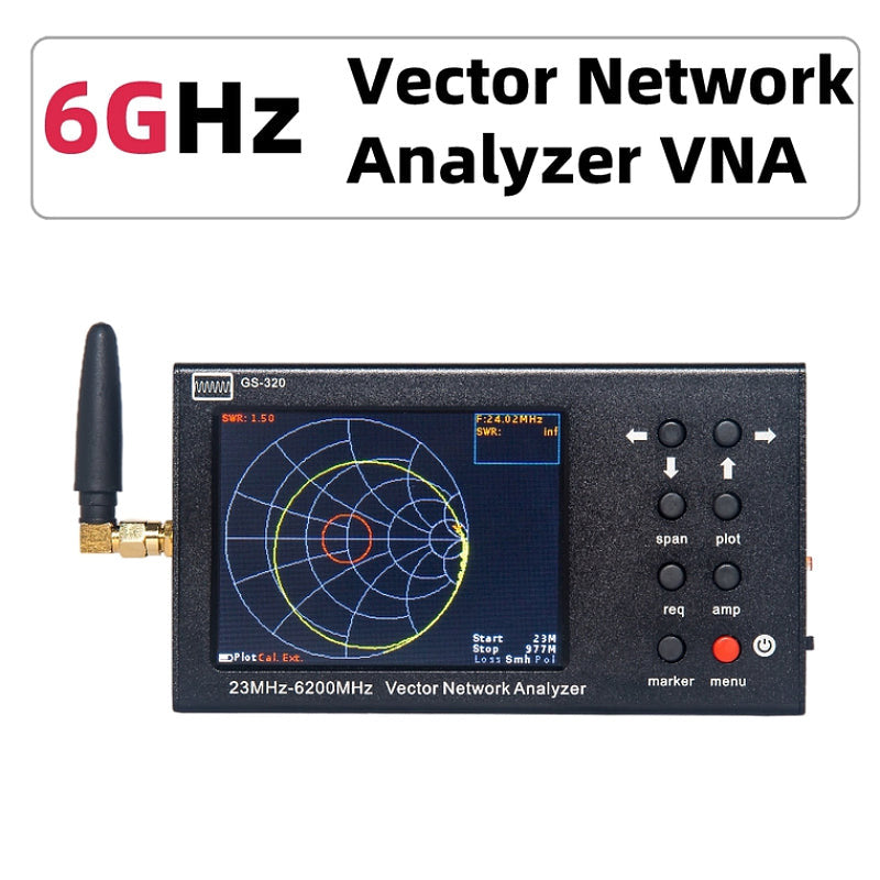 Portable VNA SWR 6G Vector Network Analyzer Reflectometer GS-320 23-6200MHz Antenna Analyzer Kit W/ 3.2" Color Screen