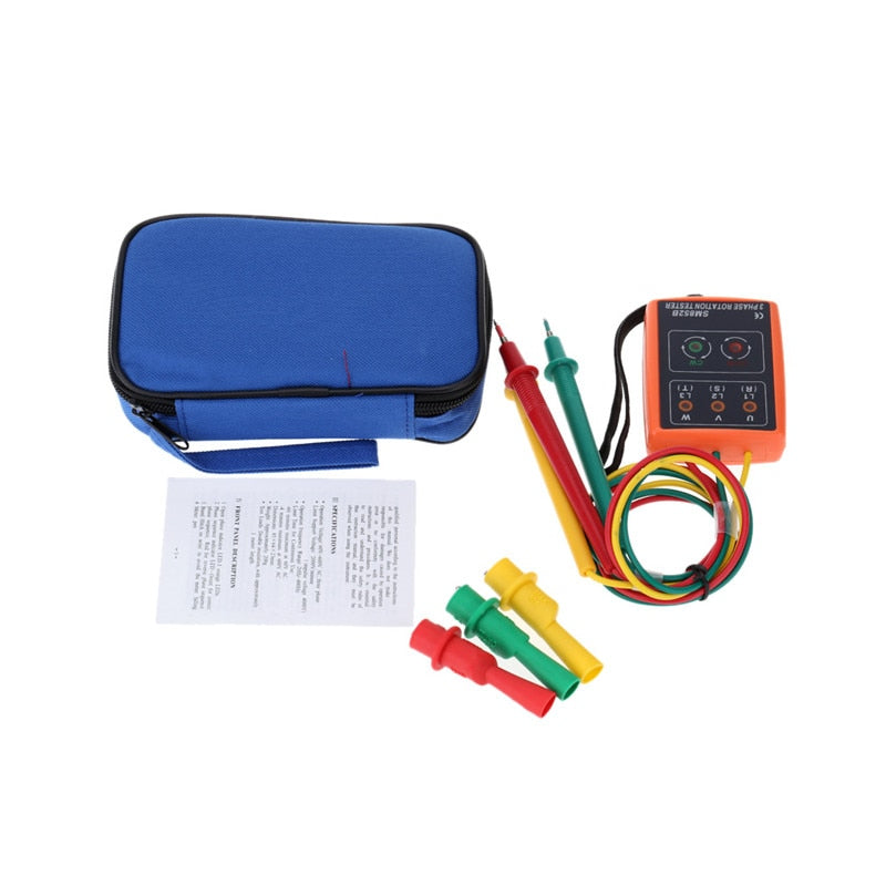 SM852B 3 Phase Sequence Rotation Indicator Tester Phase Indicator Detector Checker Meter Diagnostic Tool with LED + Buzzer - Cartoolshop