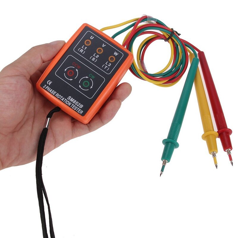 SM852B 3 Phase Sequence Rotation Indicator Tester Phase Indicator Detector Checker Meter Diagnostic Tool with LED + Buzzer - Cartoolshop