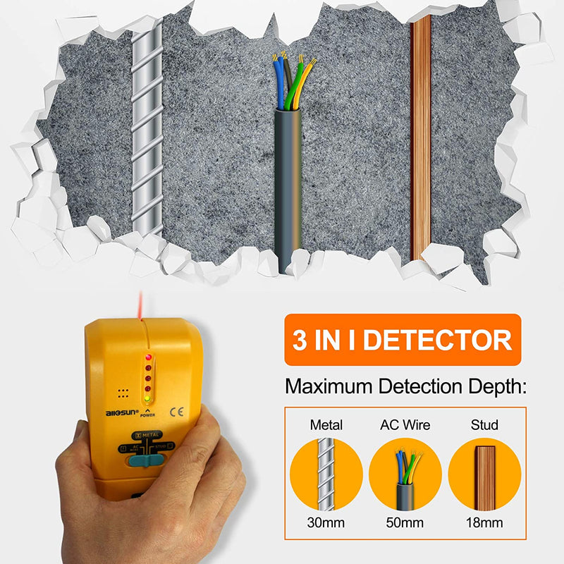 ALL-SUN TS73 Electronic Stud Finder Handheld 3 In1 Stud Metal AC Voltage Finder Multiscanner Live Wire Wall Scanner