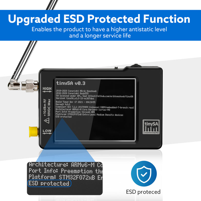 Upgraded Hand Tiny Spectrum Analyzer TinySA 2.8" Display 100kHz To 960MHz with ESD Proteced Version V0.3.1_E