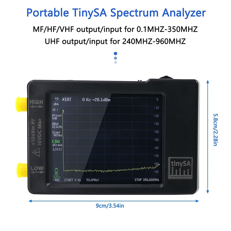 Upgraded Tinysa Spectrum Analyzer MF/HF/VHF UHF Input for 0.1MHZ-350MHZ and UHF Input for 240MHZ-960MHZ Signal Generator