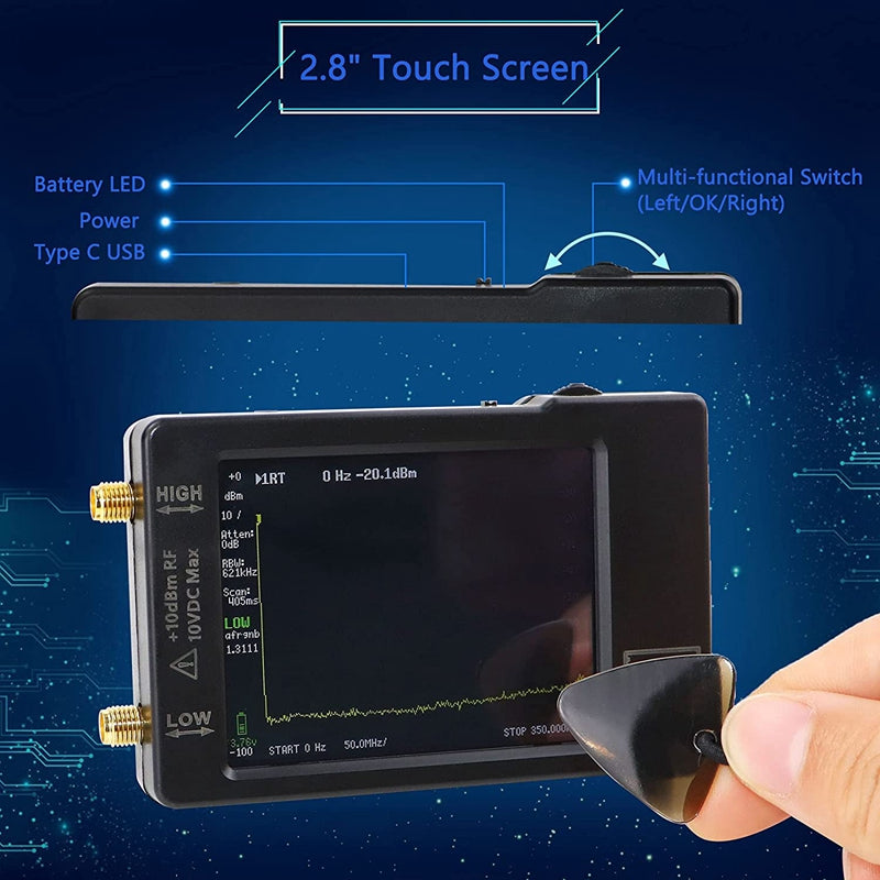 Upgraded Tinysa Spectrum Analyzer MF/HF/VHF UHF Input for 0.1MHZ-350MHZ and UHF Input for 240MHZ-960MHZ Signal Generator