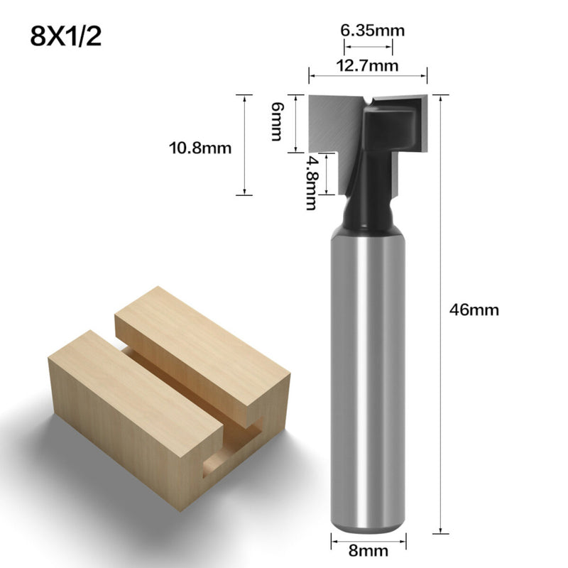 Drillpro 8mm Shank T-Slot Keyhole Cutter Wood Router Bit Carbide Cutter For Wood Hex Bolt T-Track Slotting Milling Cutters