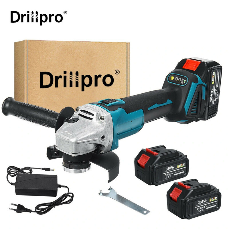 Drillpro 125mm Blue+Black Brushless Angle Grinder Rechargeable Adjustable Speed Angle Grinder with Battery