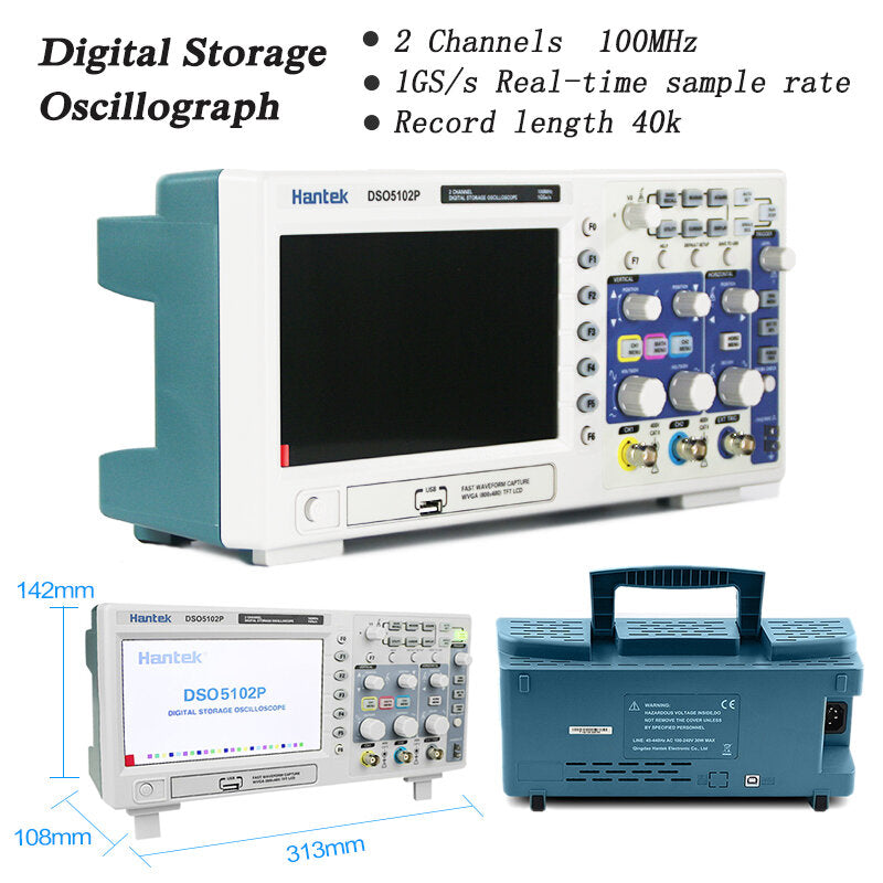 Hantek DSO5102P USB Digital Storage Oscilloscope 2Channels 100MHz 1GSa/s