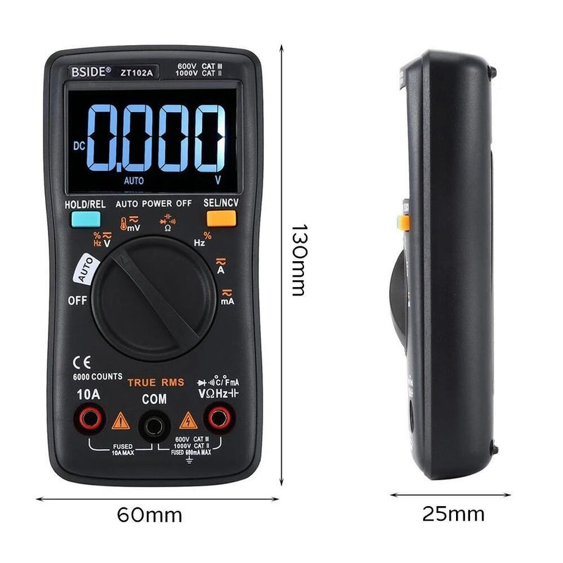 ZT102A Digital Multimeter EBTN LCD True-RMS AC/DC Voltage Current Temp Ohm Frequency Diode Resistance Capacitance Tester