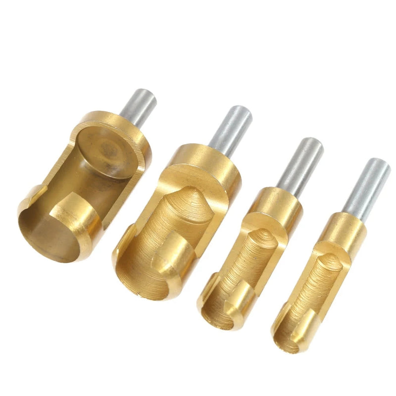 Drillpro 4pcs 6/10/13/16mm Round Shank Titanium Coated Tenon Plug Cutters Wood Plug Hole Cutter for Woodworking