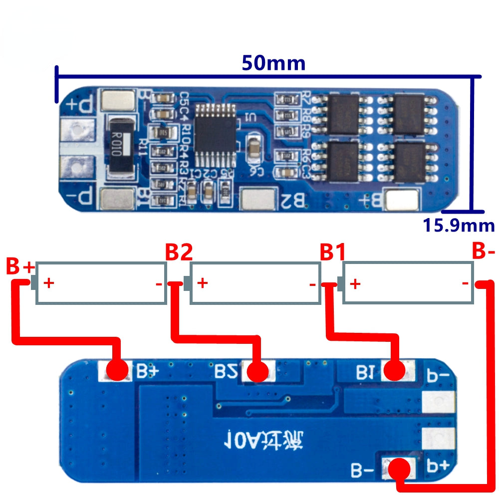 3S 12V 18650 10A BMS Charger Li-ion Lithium Battery Protection Board Circuit Board 10.8V 11.1V 12.6V Electric Blue Battery