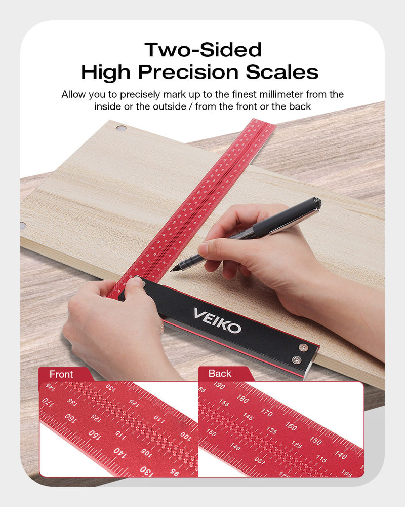 VEIKO Signature Precision Square 300mm Guaranteed T Speed Measurements Ruler for Measuring and Marking Woodworking Carpenters Aluminum Alloy Framing Professional Carpentry Use