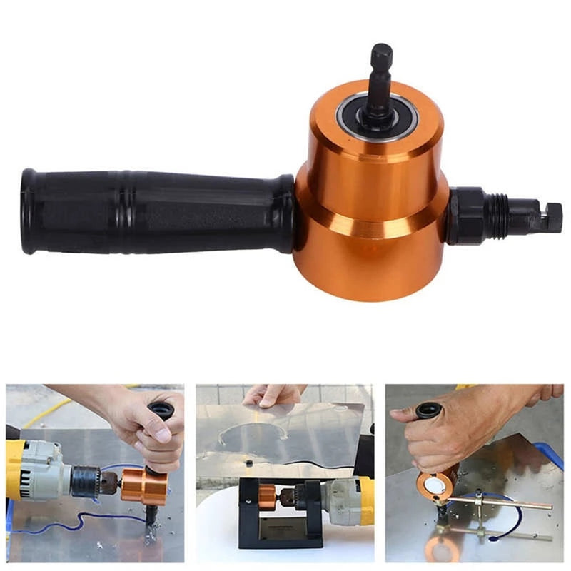 Double Headed Sheet Metal Nibbler Cutter Drill Attachment Nibbler for 360 Degree Rotatable Circle Cutting Straight Cutting
