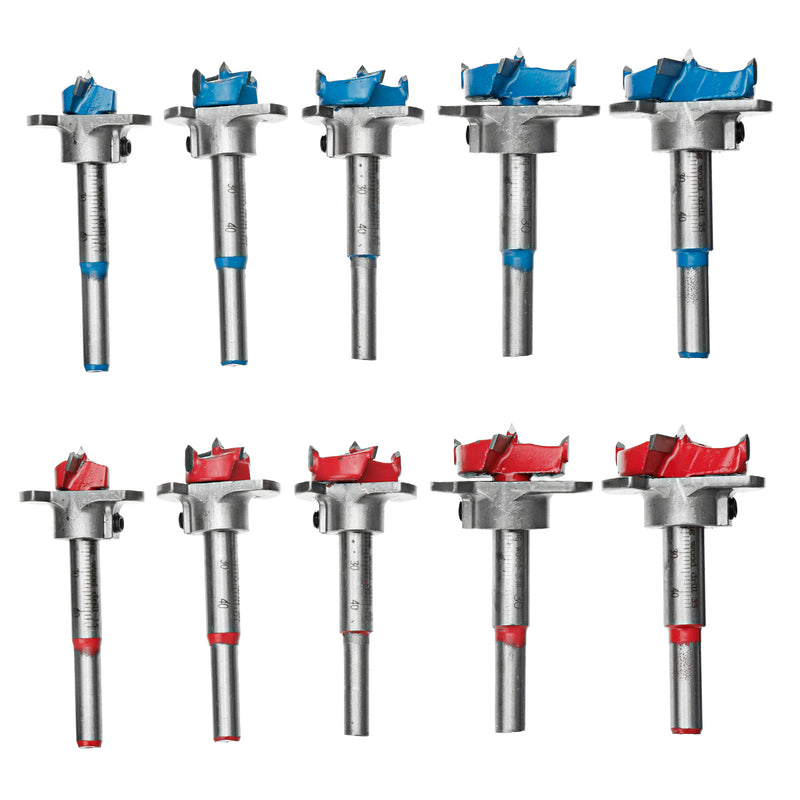 5pcs Blue/Red Woodworking Hinge Hole Opener Set Positioning Hole Saw Cutter Drill Bits