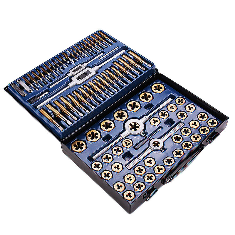 Drillpro 86Pcs Hard Alloy Plating Titanium SAE Tap and Die Set Combination Metric Tools Kit