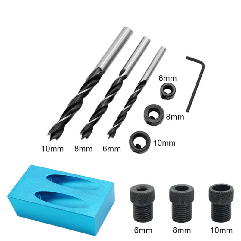 15PC Degree Angle Pocket Hole Jig Kit 6/8/10mm Angle Drill Guide Hole Puncher Locator Jig Drill Bit Carpentry Woodworking Tools
