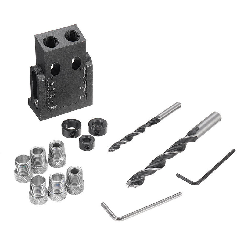 Drillpro Pocket Hole Jig Kit 6/8/9.5mm Angle Drill Guide Woodworking Tool Hole Puncher Locator Jig Drill Bit