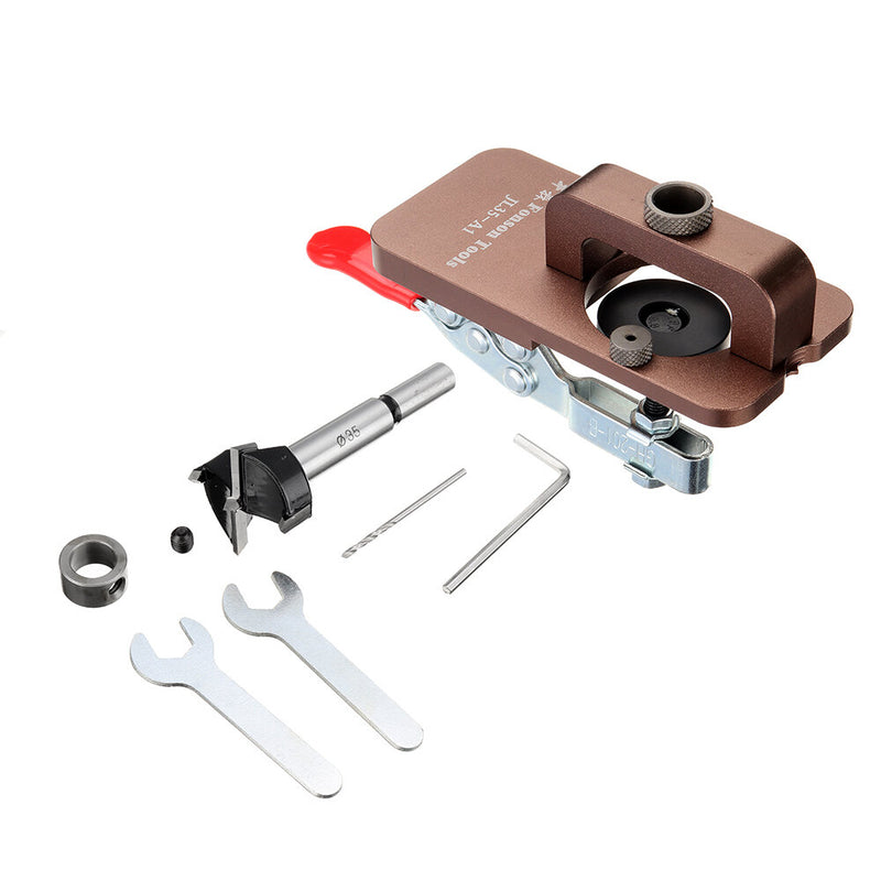 Drillpro Quick Set Hinge Jig Woodworking Pocket Hole Jig with 35mm Hole Opener and Quick Acting Toggle Clamp for Drilling Guide Locator Puncher Tools