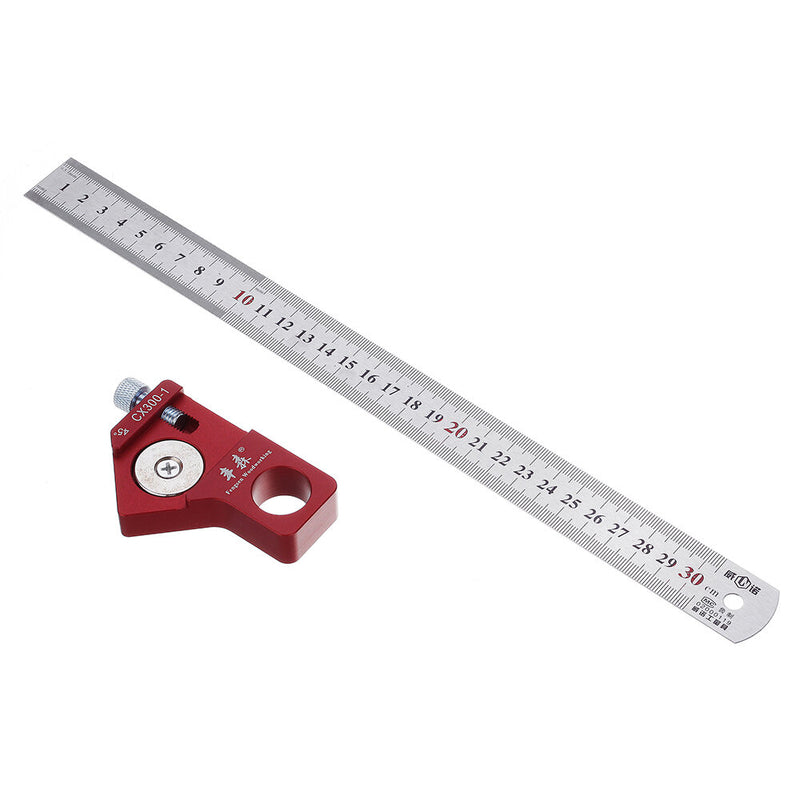 Drillpro CX300-1 Adjustable 45/90 Degree Line Scriber Marking Ruler Angle Ruler Inch and Metric Magnetic Positioning Measuring Ruler Woodworking Tool