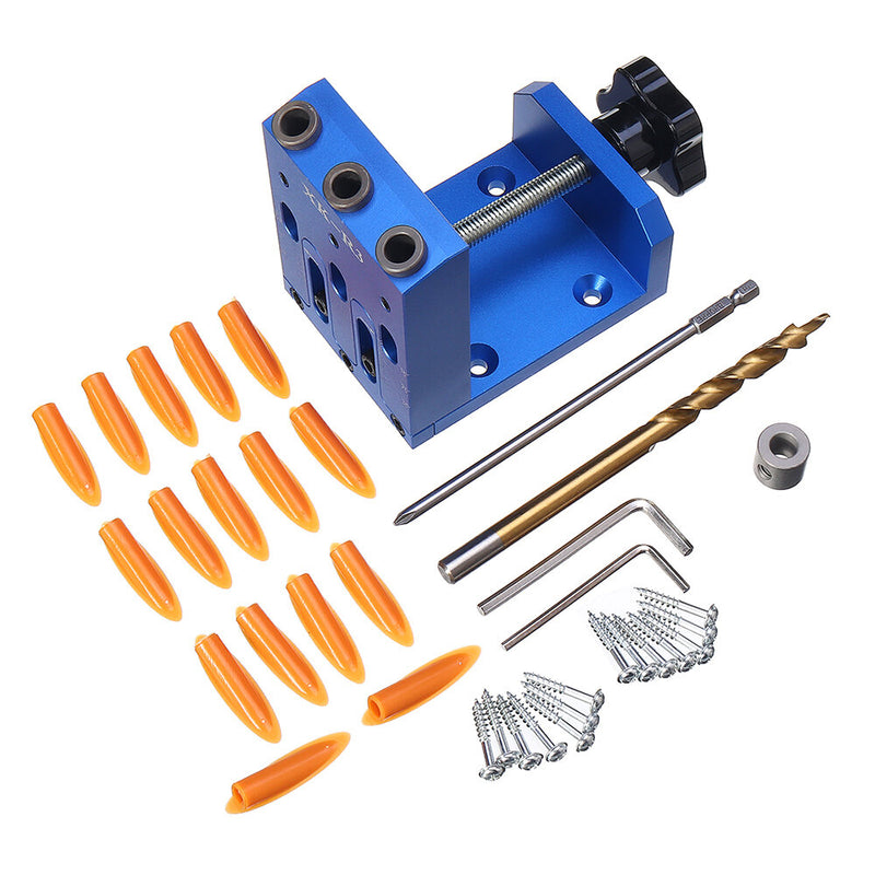 Drillpro XK-R3 3 Holes Woodworking 9mm Self Clamp Pocket Hole Jig System Drill Guide with Pocket Hole Drill Bit Screwdriver and Screws