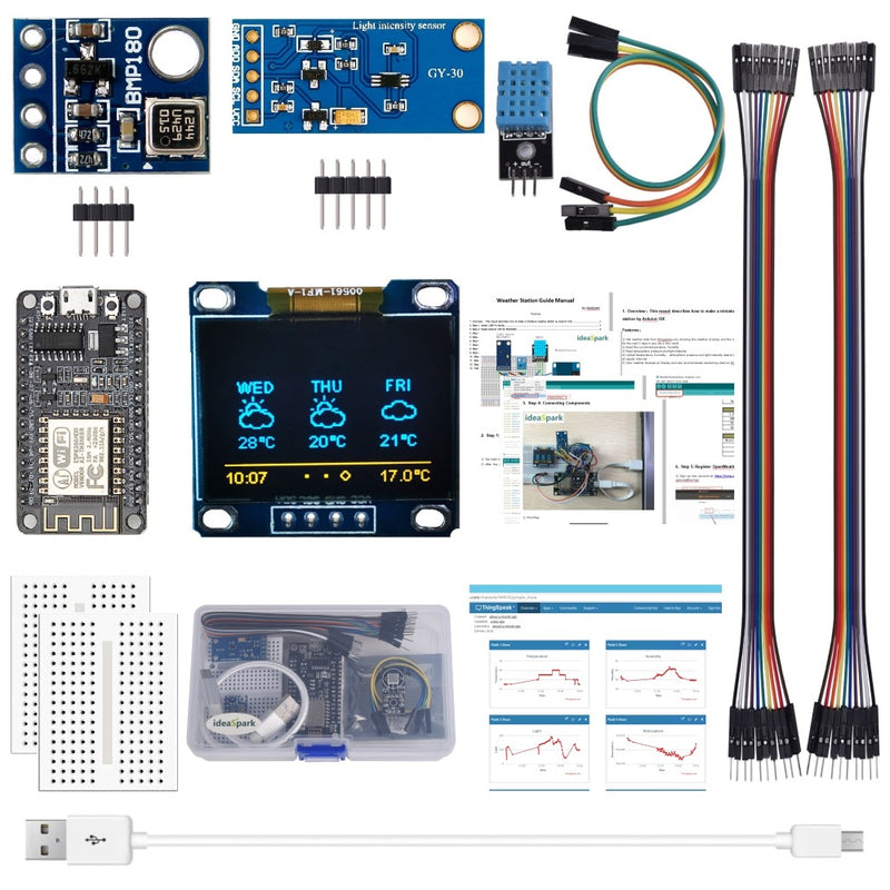 ESP8266 Weather Station Kit with Temperature Humidity Atmospheric Pressure Light Sensor 0.96 Display for Arduino IDE IoT Starter