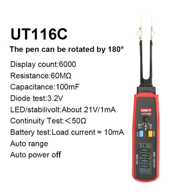 UNI-T SMD Multimeter UT116A UT116C Auto Range Resistance Capacitance Diode(RCD) LED Zener DCV Continuity Battery Tester Meter