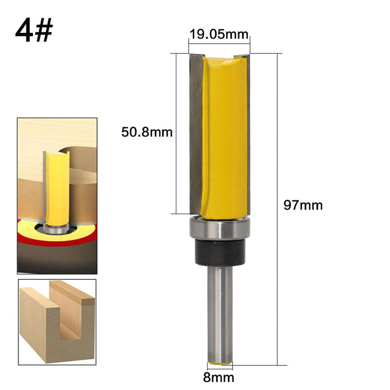 Drillpro 8mm Shank Template Trim Hinge Mortising Router Bit Bearing Straight End Mill Trimmer Cleaning Flush Trim Tenon Cutter for Woodworking