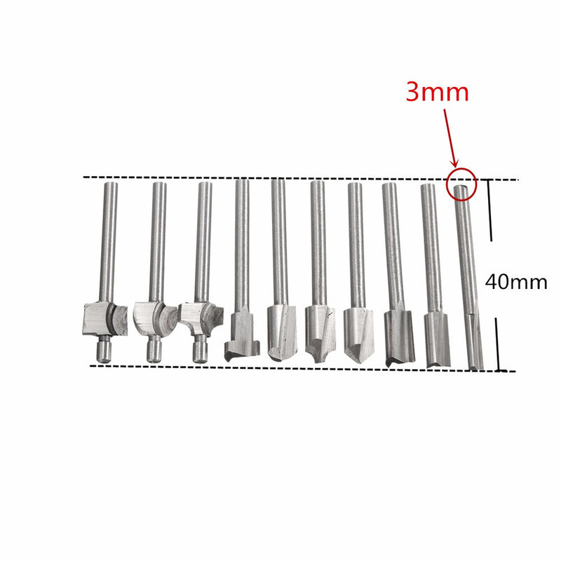 10pcs 1/8 Inch Shank High Speed Steels Trimming Cutter Router Bit Woodworking Tool