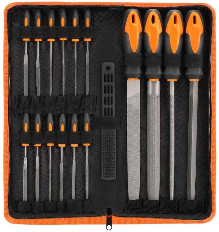 17pcs Needle File Set High Carbon Steel Metal File with Rubber Soft Handle Metalworking Woodworking Set Half-Round Flat File