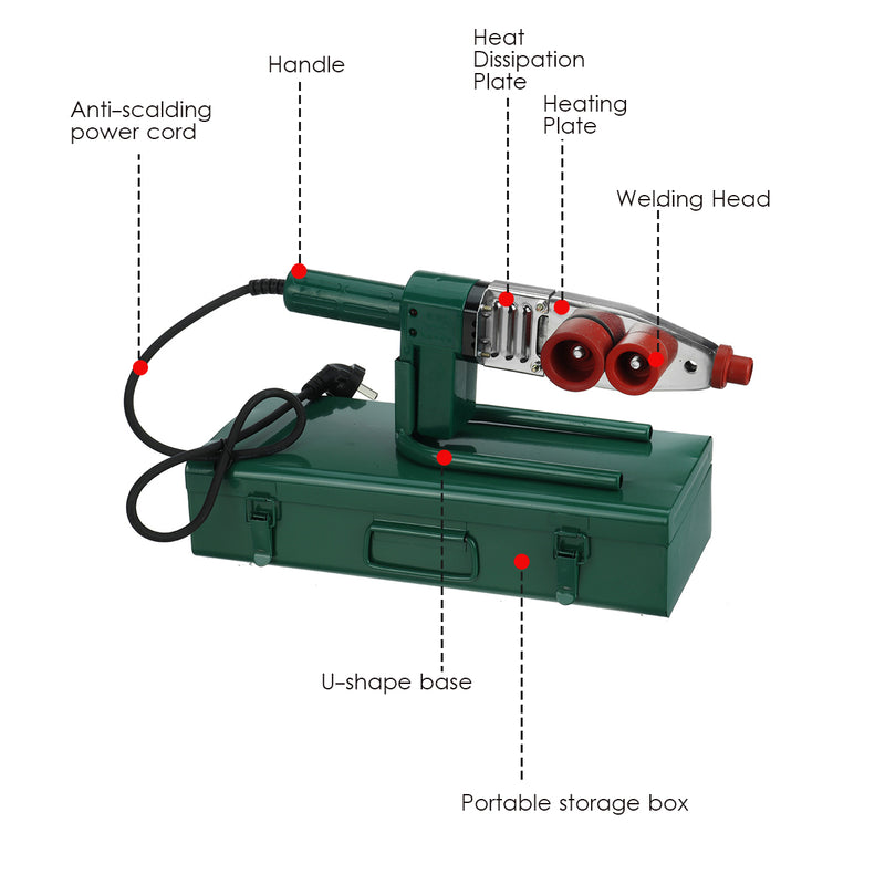 220V 4 Slots Electric Pipe Welding Machine Heating Tool Head Set for PPR PB PE Plastic