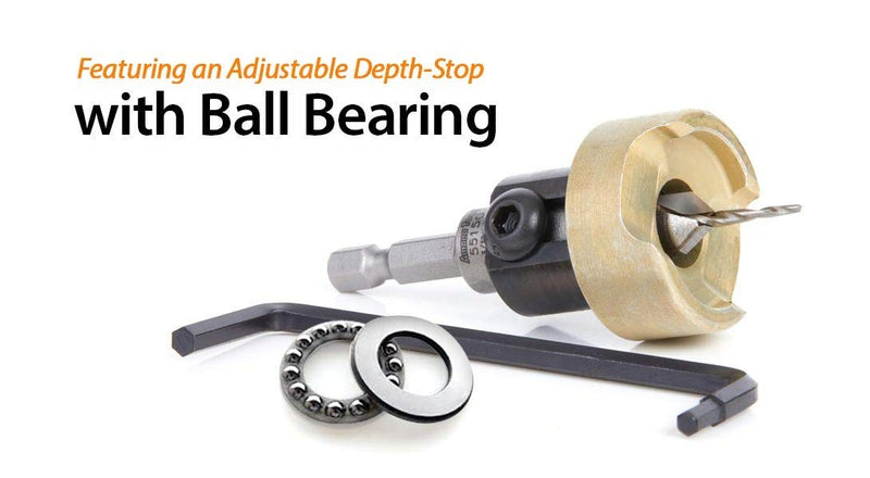 82 Degree Carbide Tipped Woodworking Countersink Drill Bits with Adjustable Depth Stop No Thrust Ball Bearing
