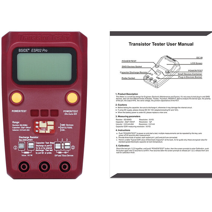 BSIDE ESR02PRO Digital Transistor SMD Components Tester Diode Triode Capacitance Inductance Meter