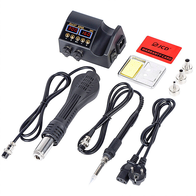 JCD 8898 2 In 1 750W Soldering Station Hot Air Gun Heater LCD Digital Display Soldering Iron Welding Rework Station for Cell-phone BGA SMD PCB IC Repair