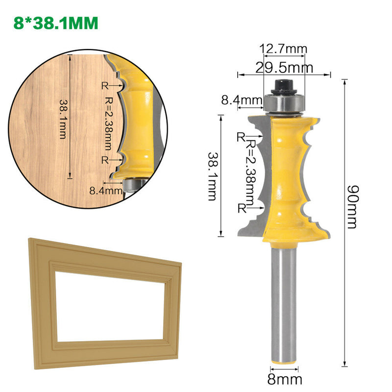Drillpro 8mm Shank 38mm 64mm Miter Frame Molding Router Bit Line Knife Door Knife Tenon Cutter for Woodworking Tools