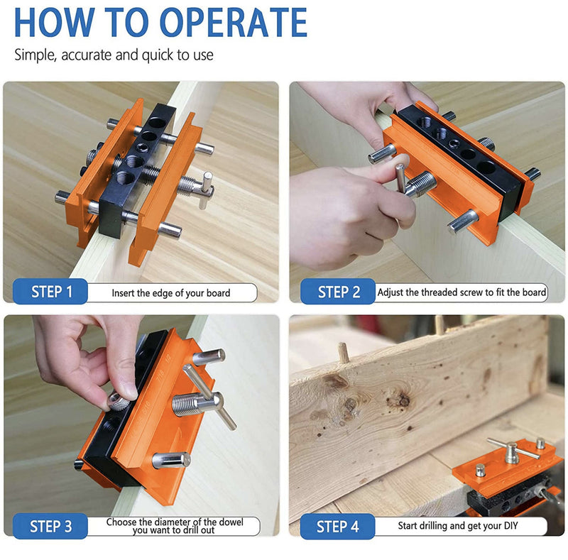 Woodworking Self-Centering Hole Punch Locator Drill Guide Set Doweling Jig Kit