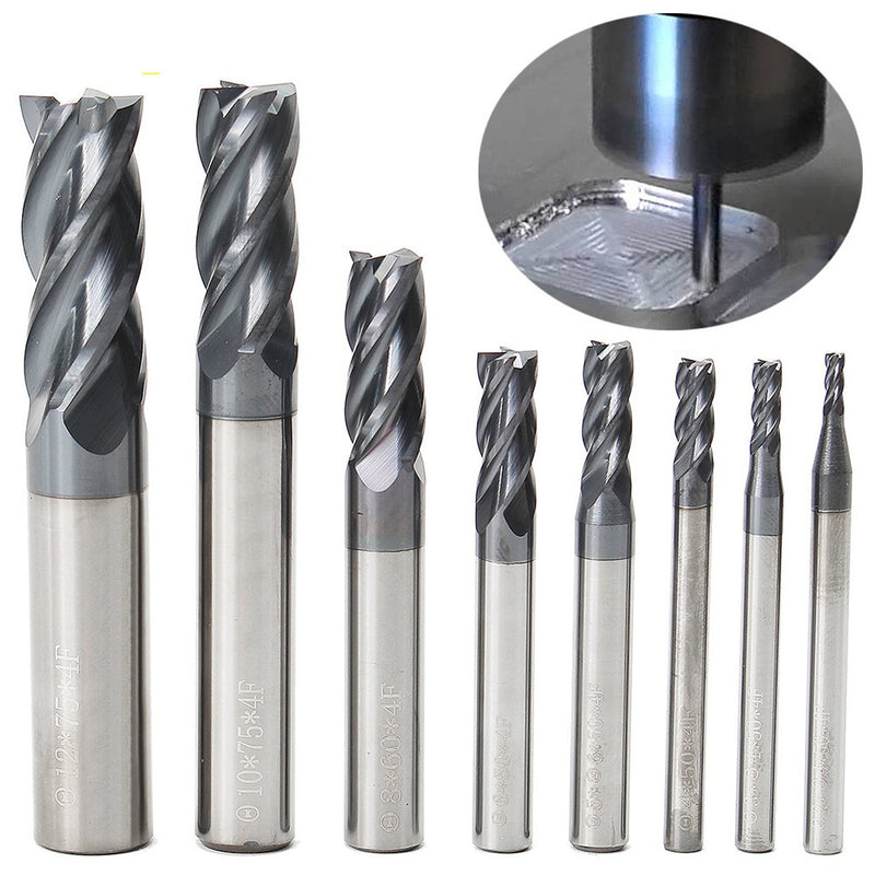 Drillpro 8pcs 2-12mm 4 Flutes Carbide End Mill Set Tungsten Steel Milling Cutter CNC Tool