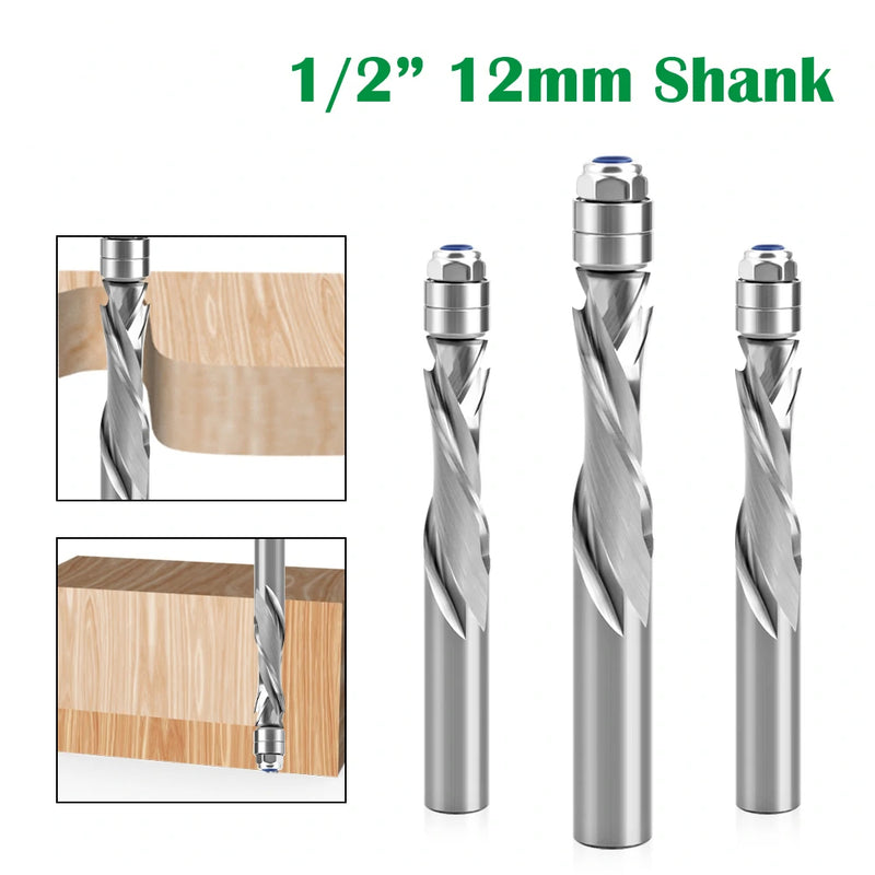 1/2 Shank 12mm End Milling Compound Trimming Cutter Solid Carbide Woodworking Milling Cutter with Bearing Profiling