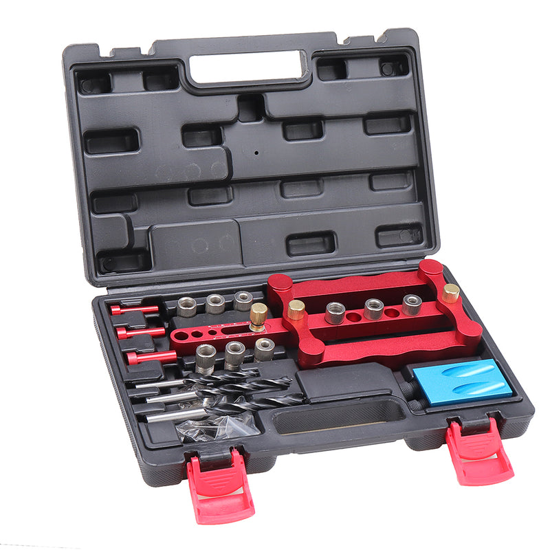 Woodworking Hole Locator Kit Aluminium Alloy Dowelling Jig Locator + Pocket Hole Jig with Storage Box Woodworking Drill Guide Kit Locator for Furniture Fast Connecting Fitting