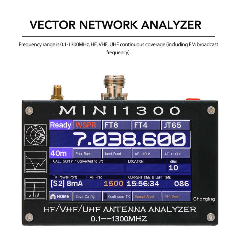 MINI1300 Antenna Analyzer with TF Card 4.3 Inch TFT LCD Press 0.1-1300MHz Frequency HF VHF UHF SWR Tester