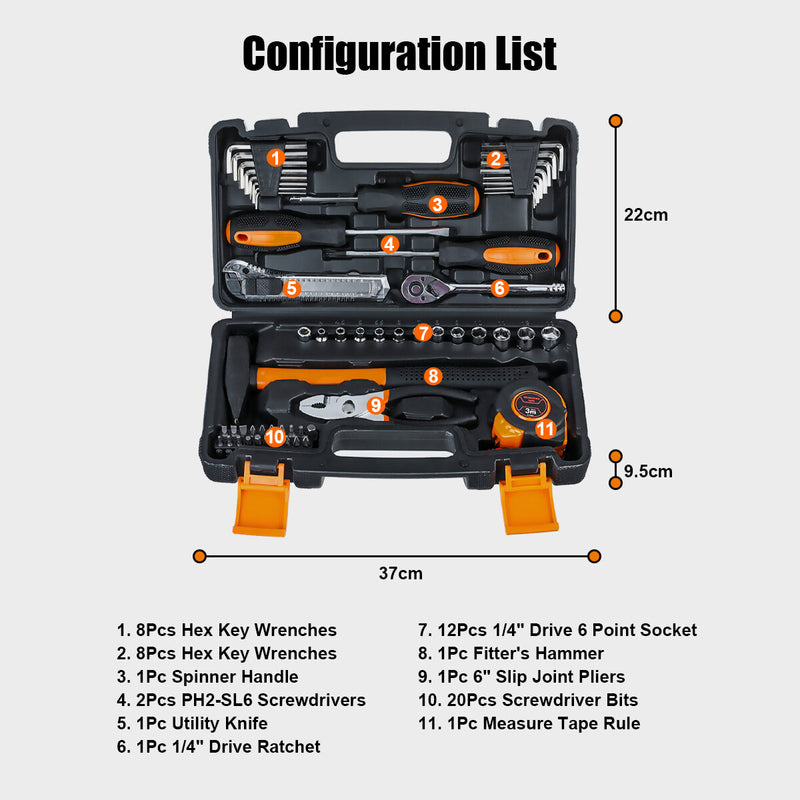 TOPSHAK TS-CH3 57 Piece Socket Wrench Auto Repair Tool Mixed Tool Set Hand Tool Kit with Plastic Toolbox Storage Case