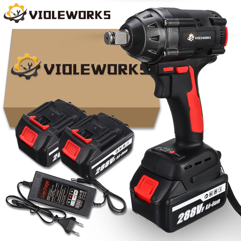 VIOLEWORKS 288VF 1/2Inch 520NM Max. Brushless Impact Wrench Li-ion Electric Wrench W/ 2/1/0 Battery Also for Makita Battery