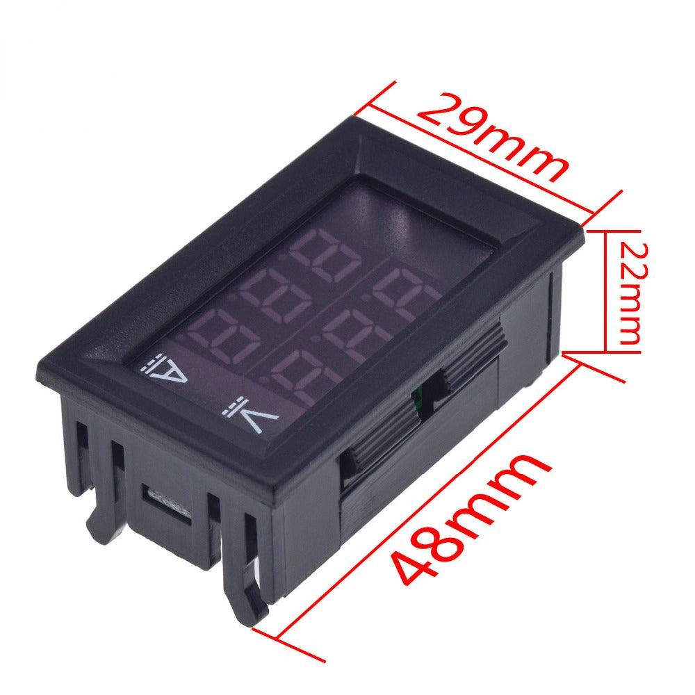 DC 0-100V 10A Digital Voltmeter Ammeter Dual Display Voltage Detector Current Meter Panel Amp Volt Gauge 0.28" Red Blue LED