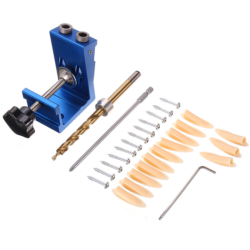 Drillpro Aluninum Alloy 2 Pocket Hole Syestem Pocket Hole Jig Drill Locator Guide with Drill Screwdriver Set and Pocket Hole Screw Plug Woodworking Tool